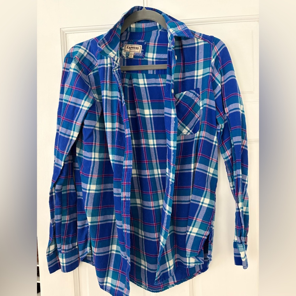 Express Vibrant Blue Plaid Shirt